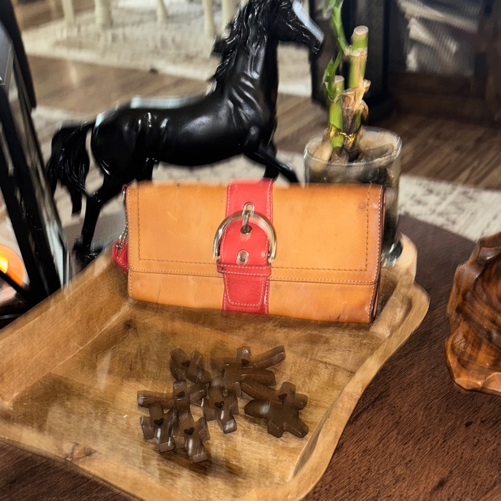Coach Tan and Red Leather Clutch